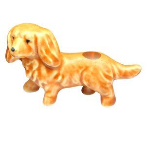 Vintage Ceramic Dachshund Figurine With Brown Glaze Finish